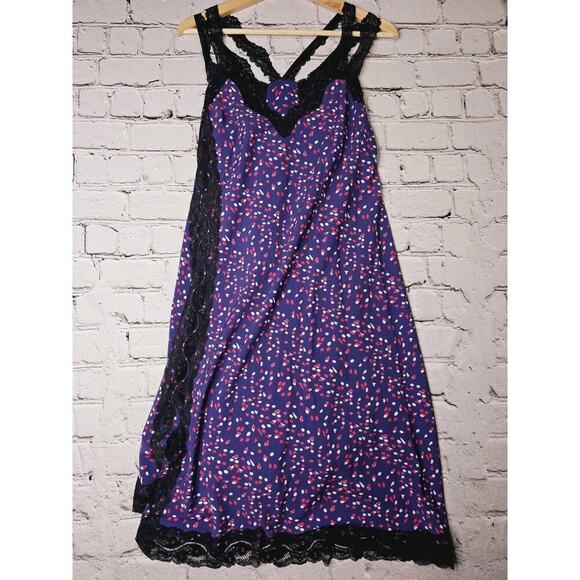 Koché Collective Lace Trim Dot Slip Dress Purple Slit Detail V Neck Size 34 - Picture 1 of 9